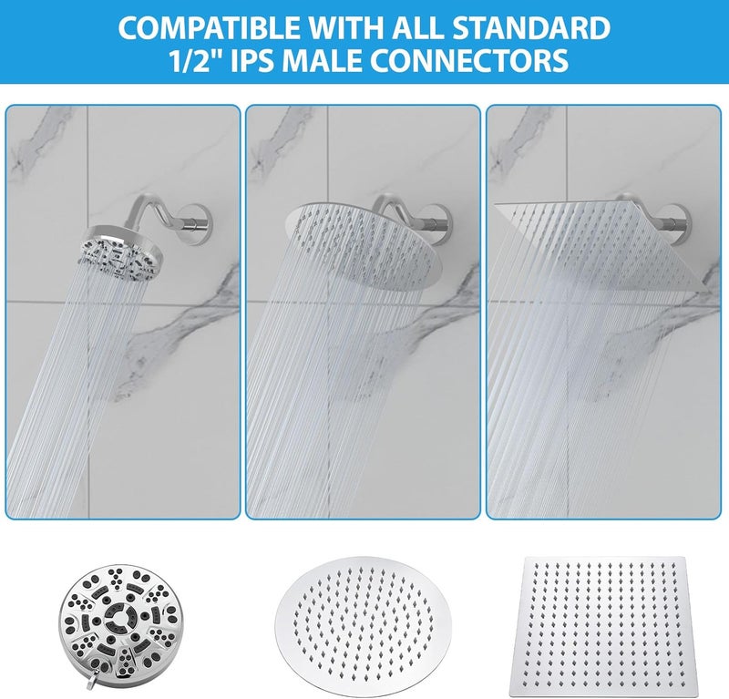 Lordear 8 Inch Chrome Curved Shower Arm Extension With Flange, T304 Stainless Steel Pipe for Rain Shower Heads - Image 4